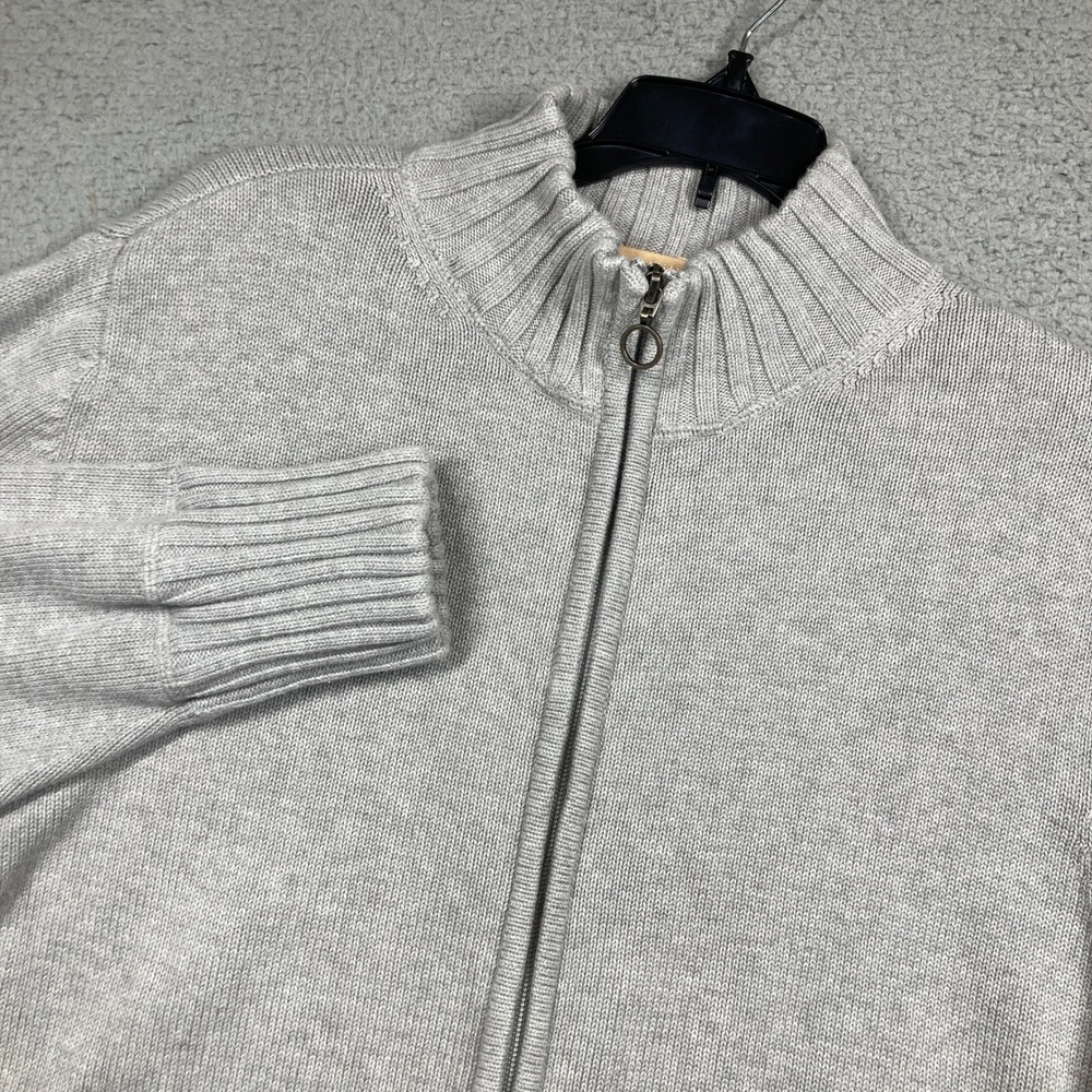 Kate Hill Cardigan Sweater Women 1X Gray Full Zip Mock Neck Cotton Blend Pockets
